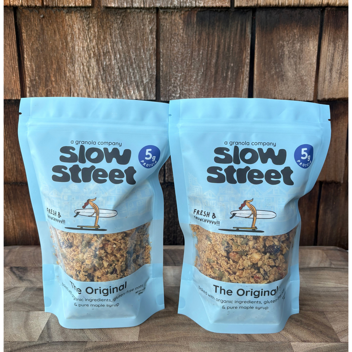 Slow Street Original granola, 2 12 oz (340 g) bags, all facing front.
